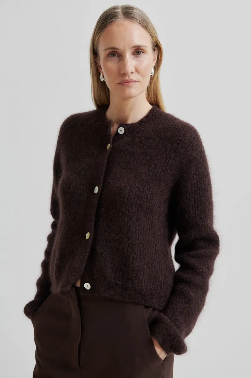 Second Female - Andrea Knit Rib LS Cardigan 60126 - 6156 Demitasse
