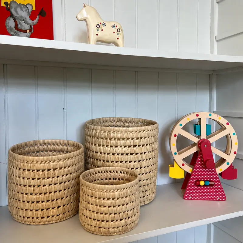 Set of 3 Palm Leaf Round Baskets