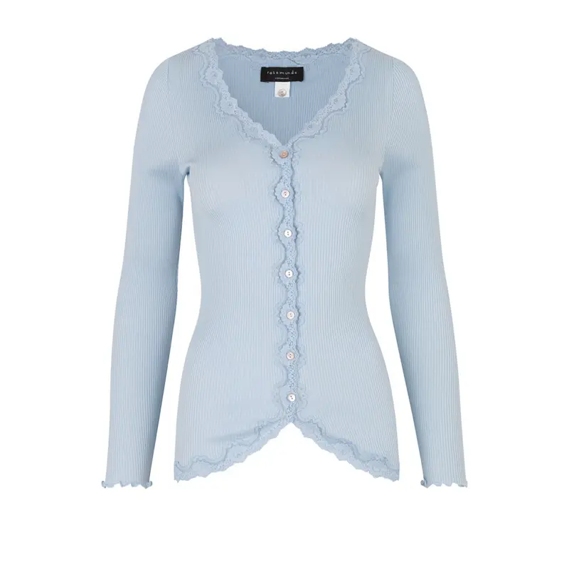 Silkecardigan med blonder / Powder blue