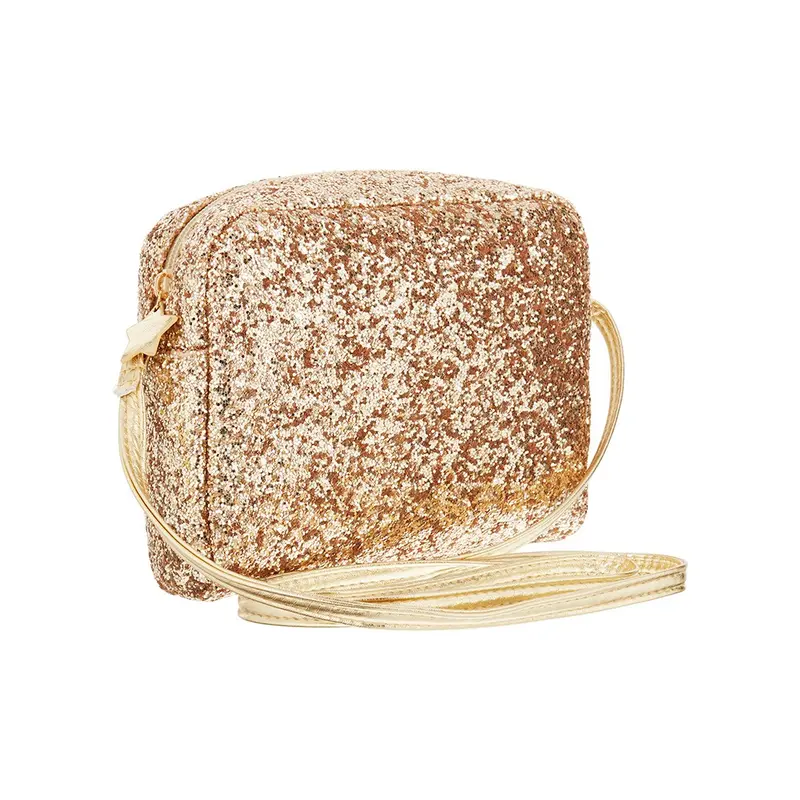 Skuldertaske, guld glitter