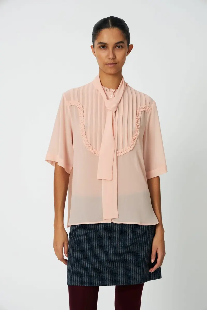 Stella Nova - Chiffon Shirt With Tie Band Cc63-1524 - 662 Soft Pink