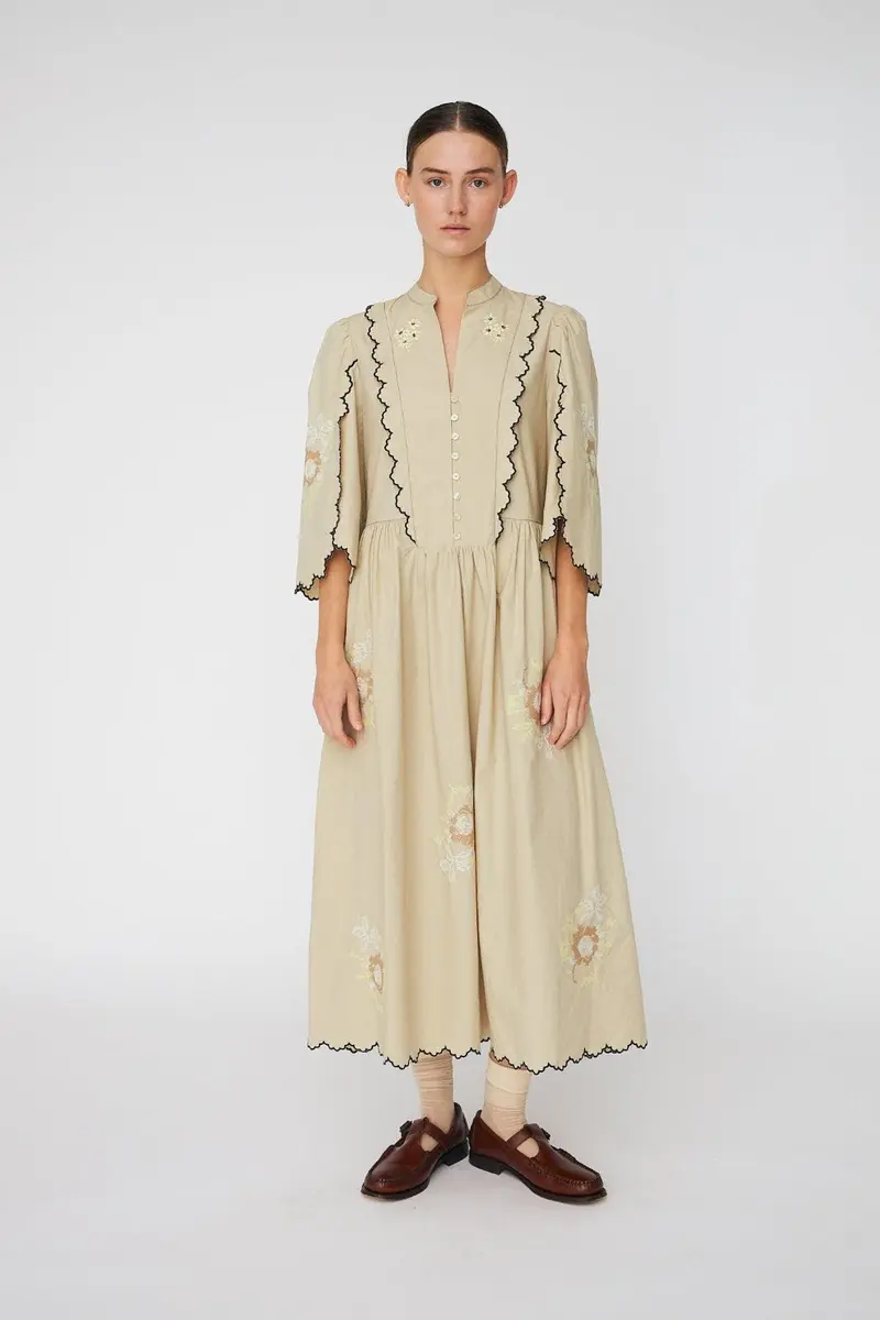 Stella Nova - Embroidered Loose Midi Dresses62-4485 - 198 Army Touch