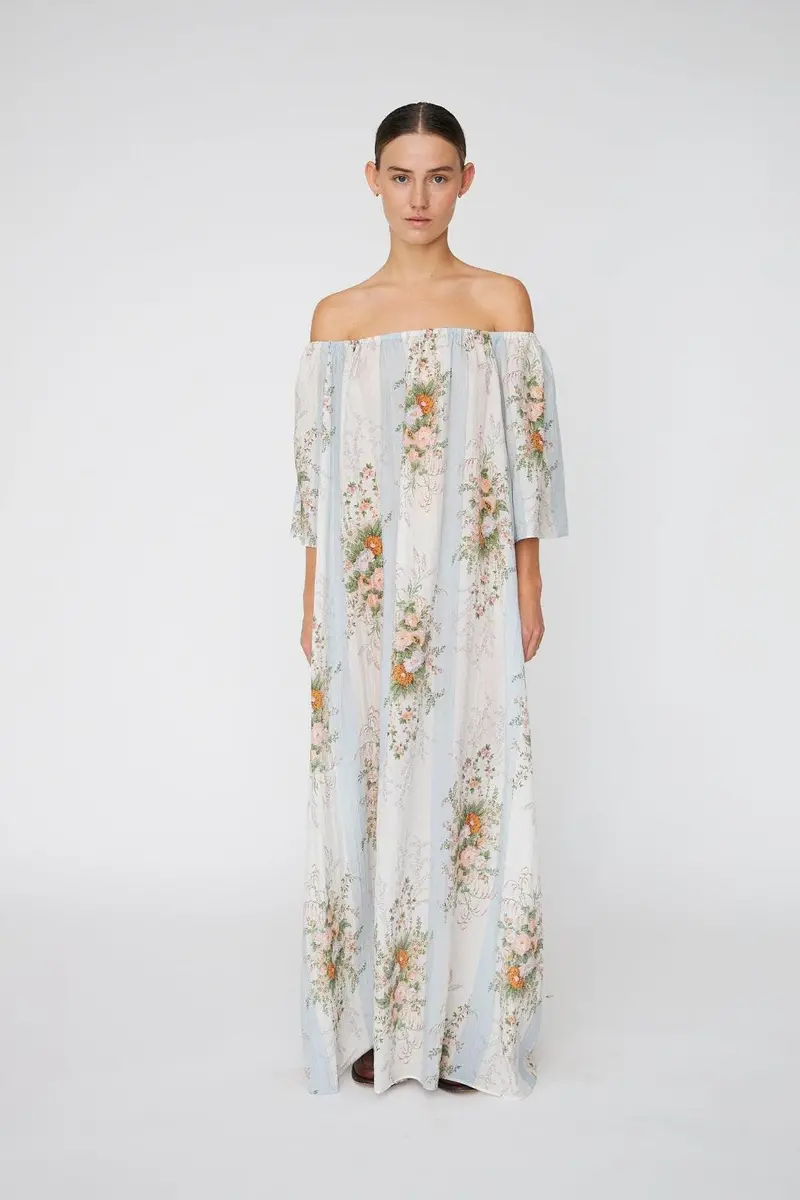 Stella Nova - Loose Maxi Dress With Drop Shouldersln62-4452 - 462 Creme Multicolour Flowers