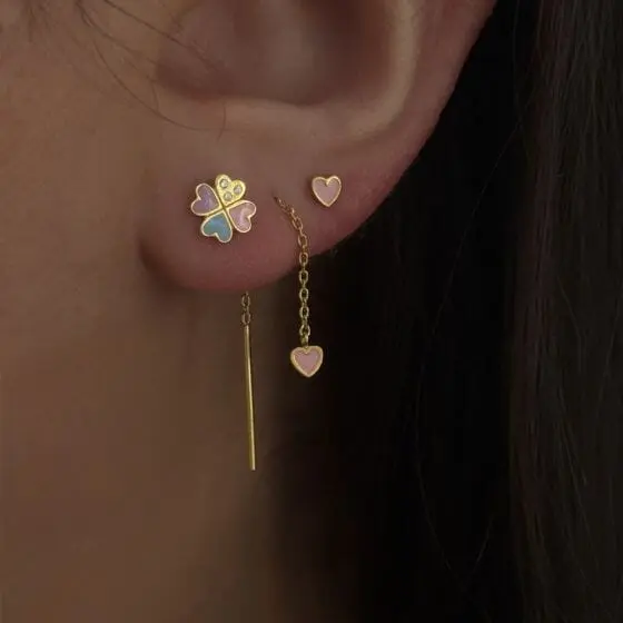 Stine A - Dangling Love Heart Light Pink Enamel Earring - Single - 1364-02-Light Pink