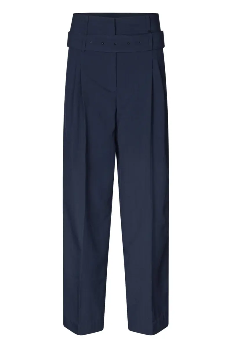 Stine Goya - 2435 Pinstripe Tailoring, Belted Tailored Pantssg-aw25-p113-2435 - Dark Blue