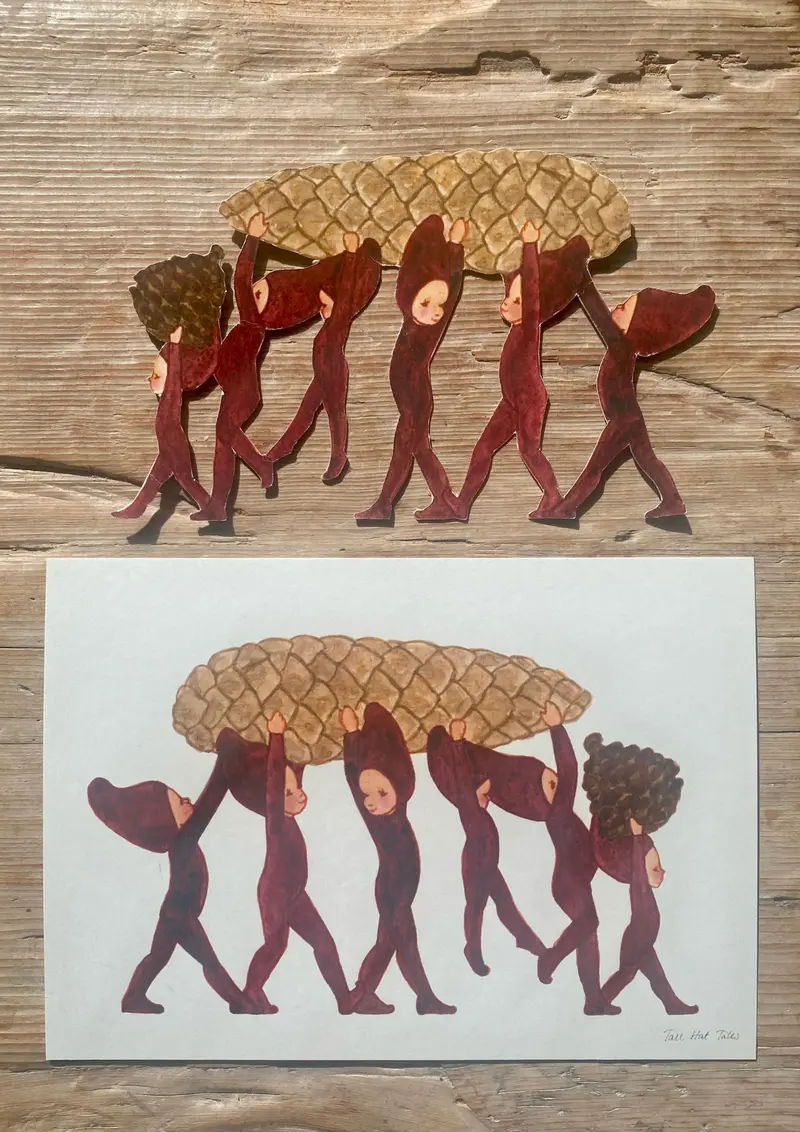 Tall Hat Tales - Hand-painted Christmas Elves with Pine Cones