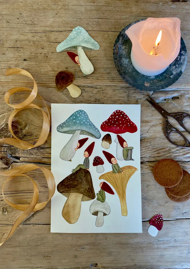 Tall Hat Tales - Hand-painted Mushroom To-and-From Cards