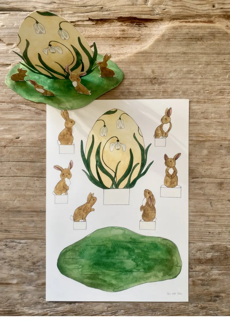 Tall Hat Tales - Hand-painted Snowdrop Egg with Easter Bunny