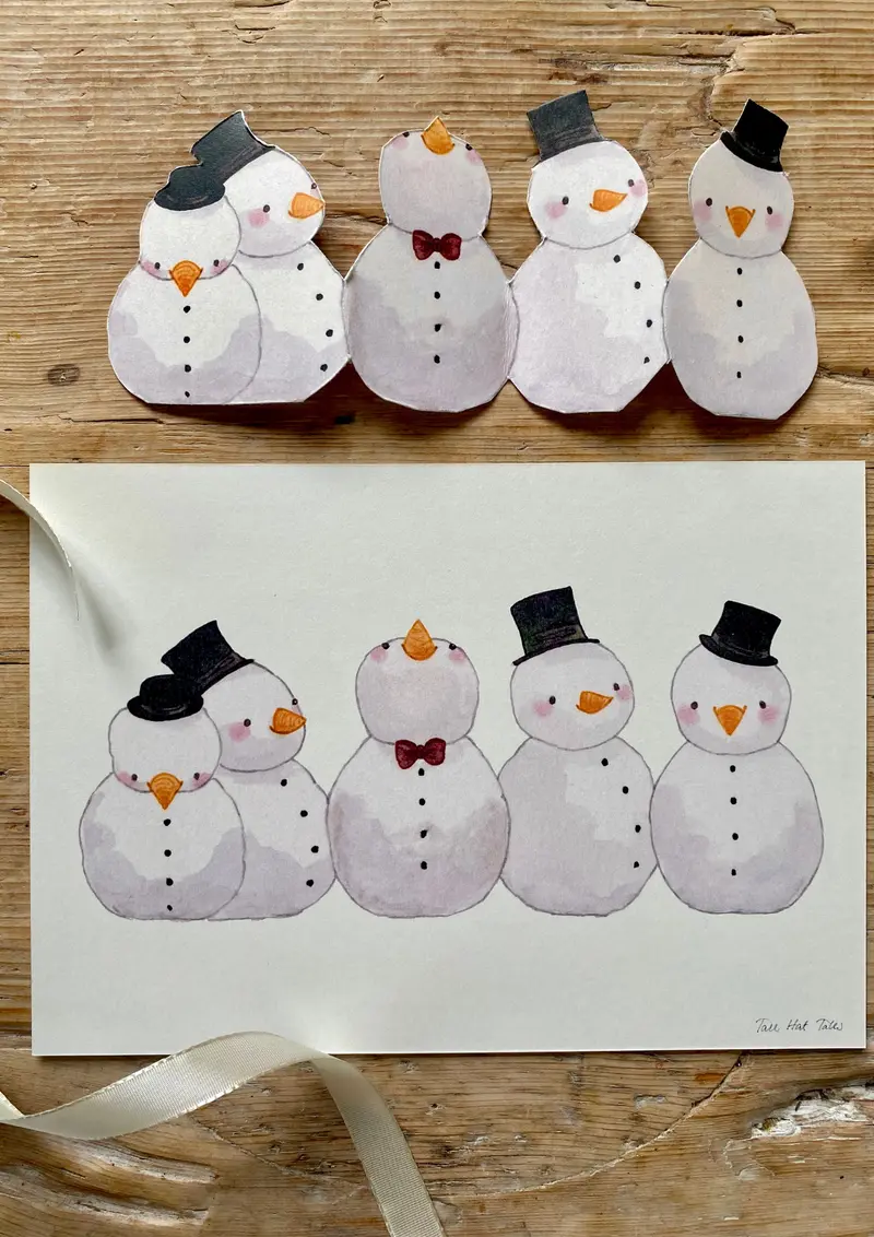 Tall Hat Tales - Hand-painted Snowmen in a Row