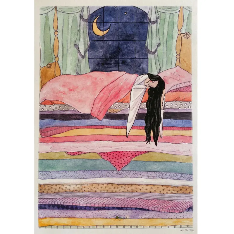 Tall Hat Tales - Hand-painted The Princess on the Pea Poster - A3