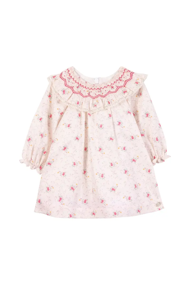 Tartine et Chocolat Floral Embroidered Dress - Off-white & Pink