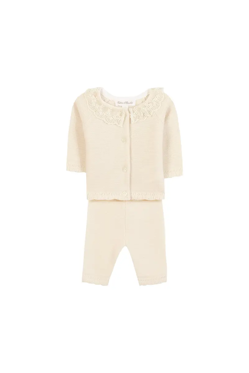 Tartine et Chocolat Wool Cardigan & Pants Set - Pearl