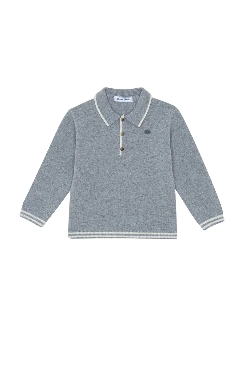 Tartine et Chocolat Wool Polo Sweater - Heather Grey