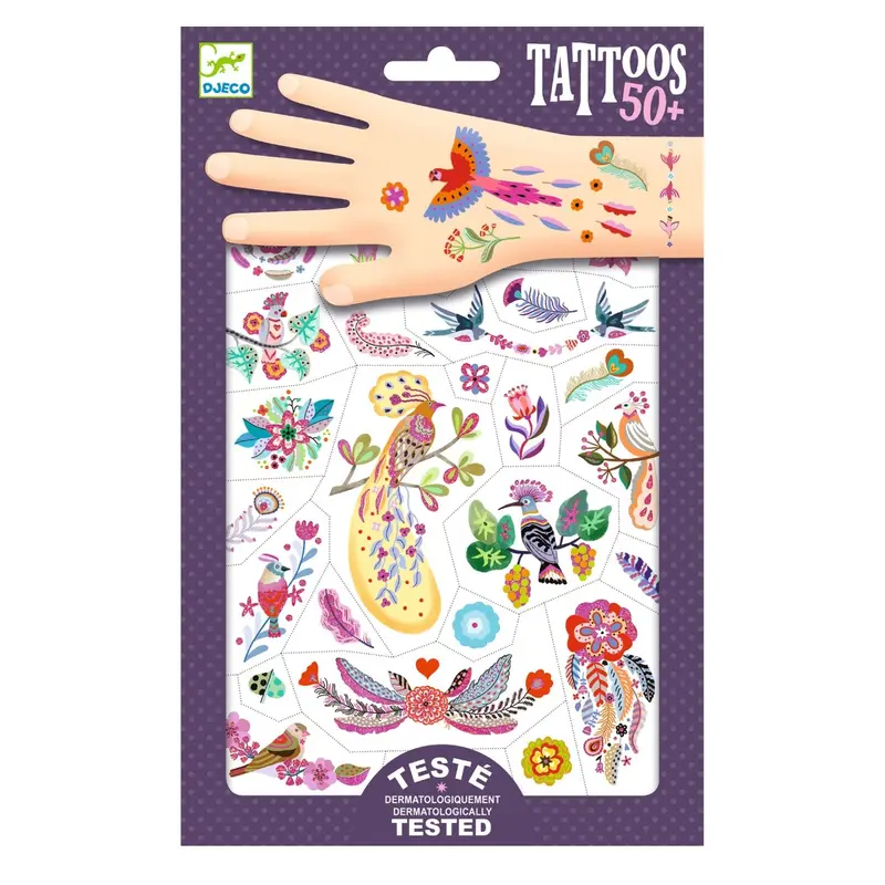 Tattoos, farverige fugle