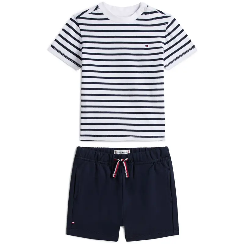 Tommy Hilfiger Dark Night Navy Essential Stripe Tee + Kort Sæt