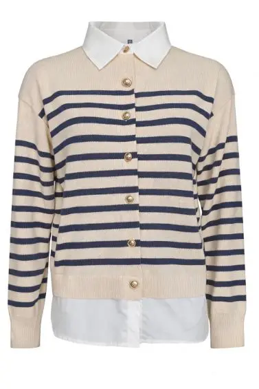Valentin Studio - Shirt Knit Ch171076b - Crème/Navy