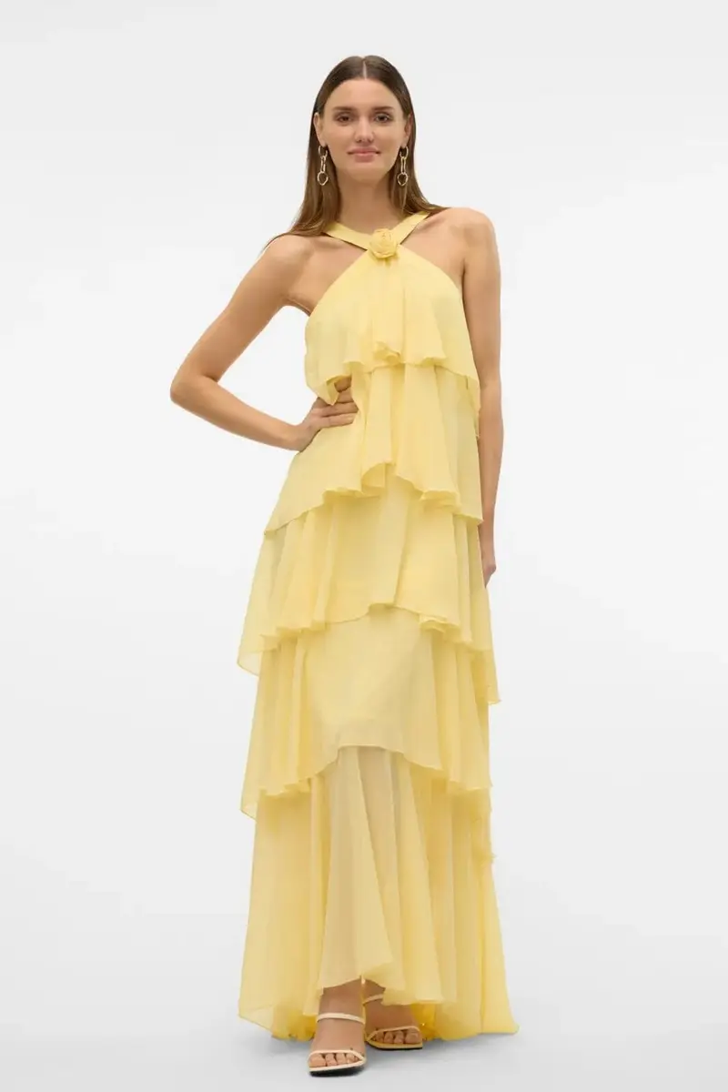 Vero Moda - Vmfelicia Sl Ruffle Maxi Dress - 4748265 Pale Banana