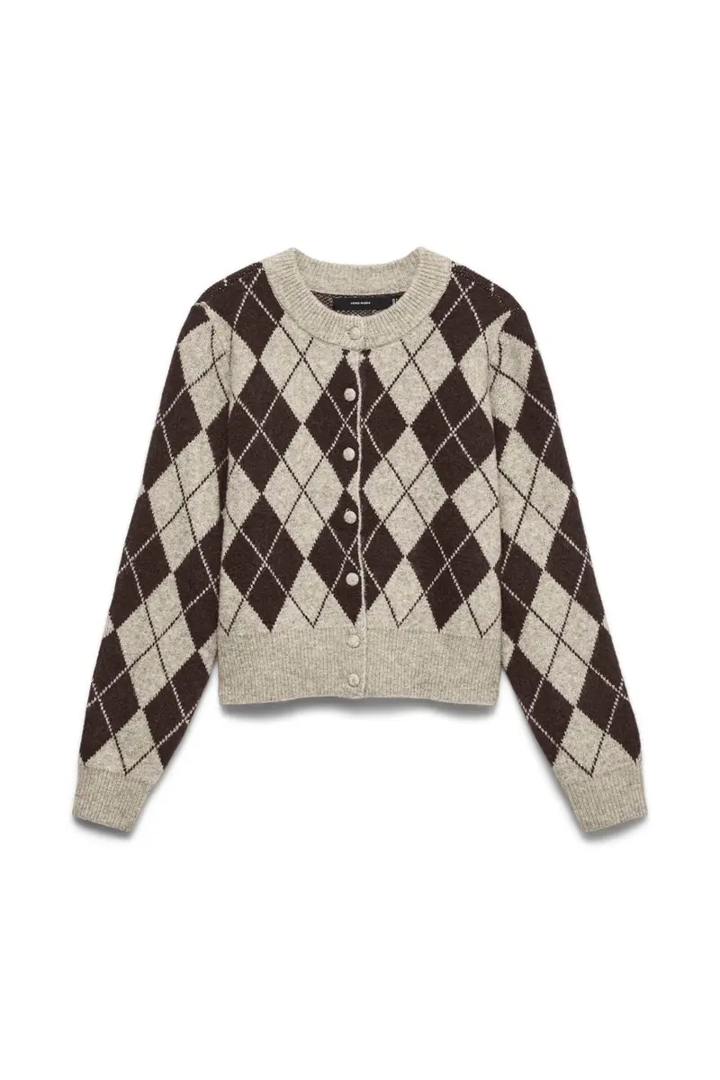 Vero Moda - Vmhalo Ls O-Neck Argyle Cardigan Boo - 5107731 Birch Choclate Torte