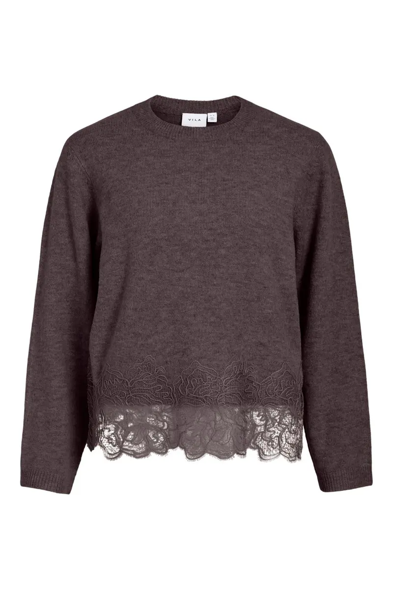 Vila - Viamora L/S O-Neck Lace Knit Top/Rn - 5127243 Raisin Dtm Lace