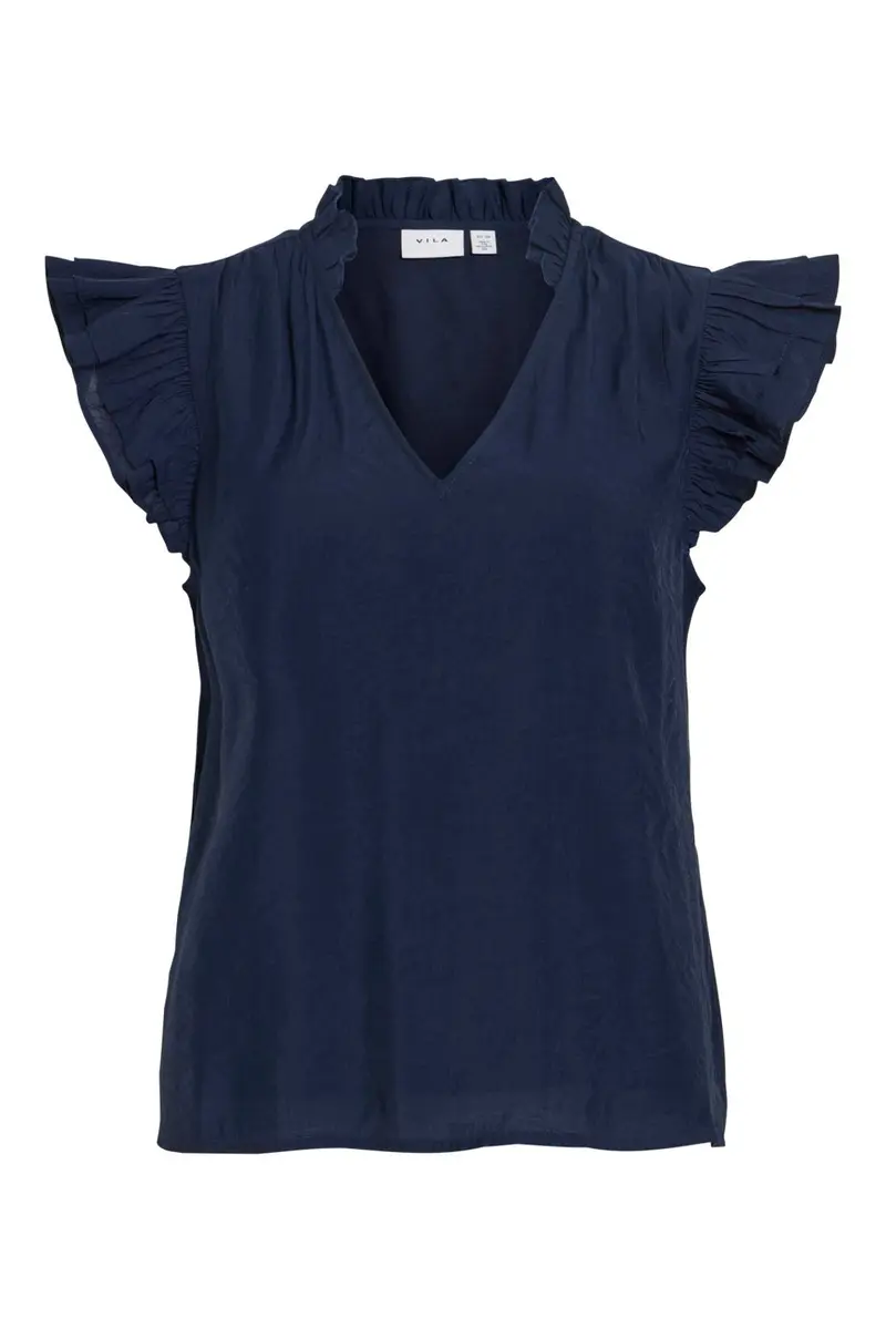 Vila - Vianu S/L V-Neck Top/Rn - 5096126 Navy Blazer