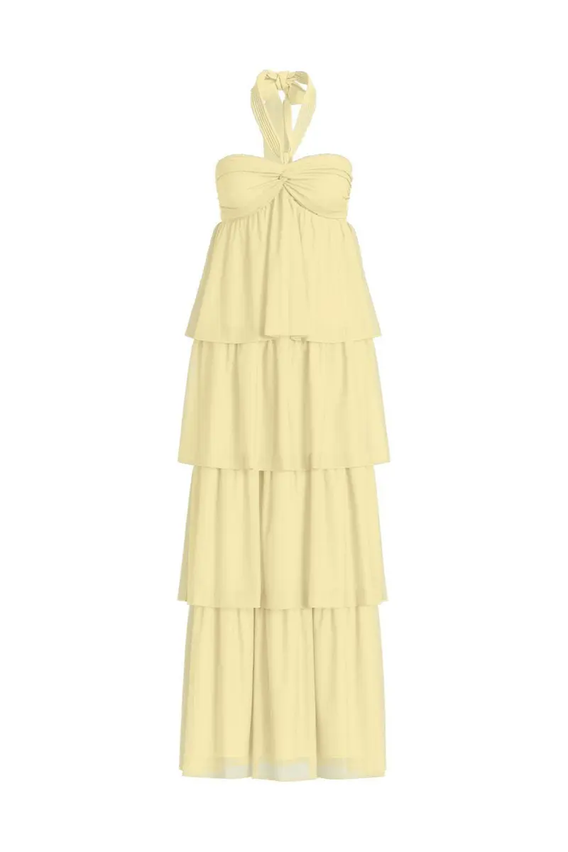 Vila - Vilea Halterneck Layered Dress/Dc/Ka - 5005145 Pastel Yellow