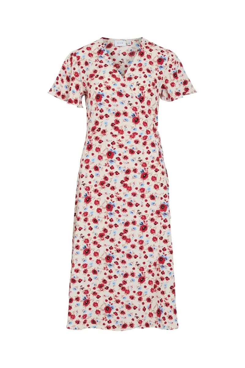 Vila - Vilovie S/S Wrap Midi Dress - 4997132 Birch Flo