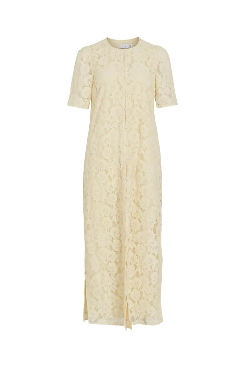 Vila - Vimala 2/4 Sleeve Lace Dress - 5089653 Pastel Yellow