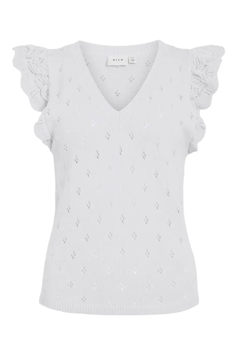 Vila - Vimarlea V-Neck S/L Flounce Knit Top - 5003051 Cloud Dancer