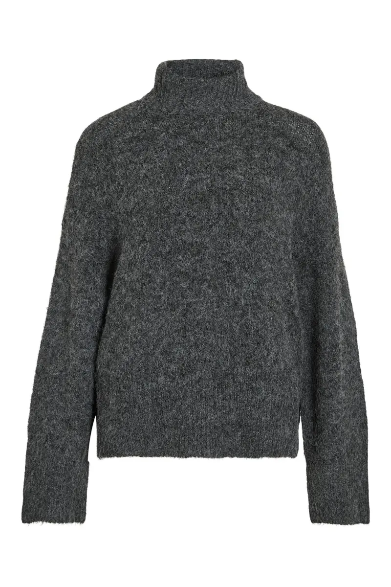 Vila - Vimarley L/S Roll Neck Knit Pullover - 4971920 Dark Grey Melange