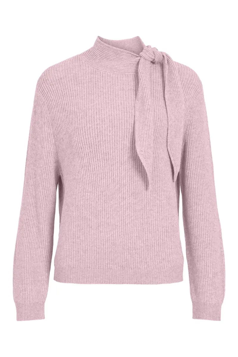 Vila - Viril Highneck L/S Tie Detail Knit-Noos - 5212697 Ballet Slipper Light Melange