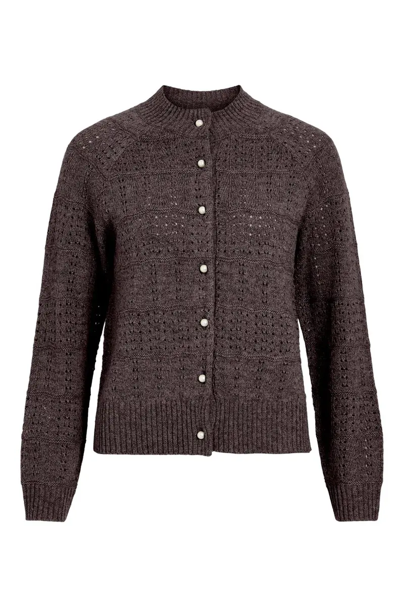 Vila - Visapna O-Neck L/S Knit Cardigan/Pb - 5210679 Raisin Melange