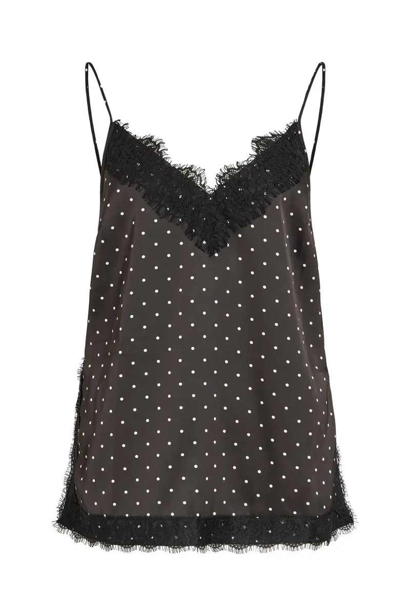 Vila - Visia S/L Dot Lace Top - 5165171 Black White Dots