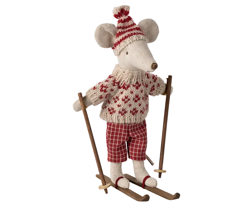 Vintermus m/ ski, mor, rød