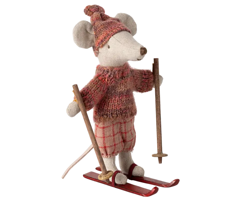 Vintermus m/ ski, storesøster, rosa