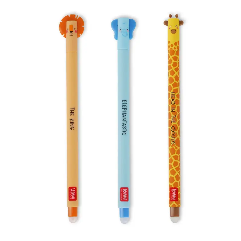 Viskbar pen, 3 pak, løve, elefant og giraf