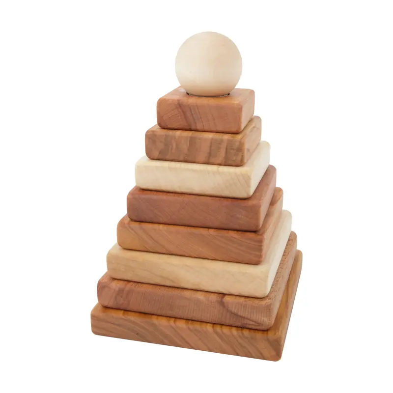 Wooden Story Stacking Montessori Toy Pyramid - Natural