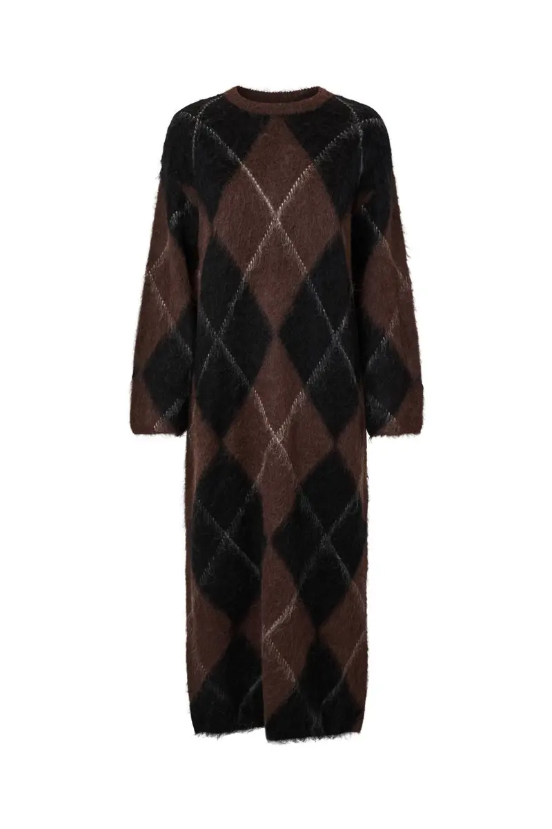 Yas - Yasargy Ls Long Mohair Blend Knit Dress - 5121390 Carafe Black Bean W Pristine Line