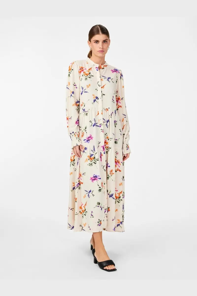 YAS - Yasasina Ls Long Dress - 4494594 Whitecap Gray Botanica Print