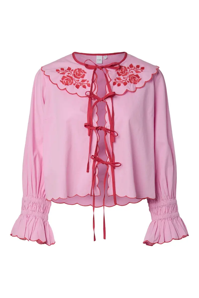 YAS - Yasbeau Ls Tie Top - 5072919 Pink Frosting W. Poinsettia Emb.