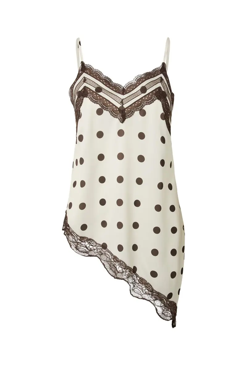 YAS - Yaseveline Lace Strap Top - 5116651 Pristine W. Brown Dots