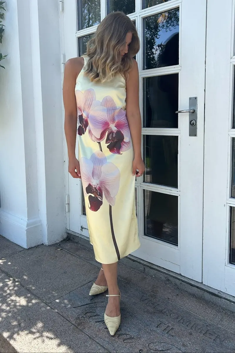 YAS - Yasorchida Satin Long Dress - 4954423 Anise Flower Orchida Aop
