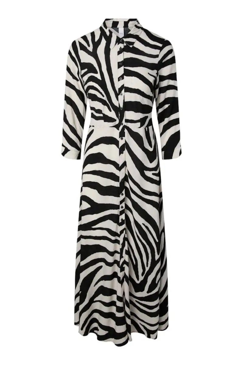 YAS - Yassavanna Long Shirt Dress - 4844009 Birch Zebra Print