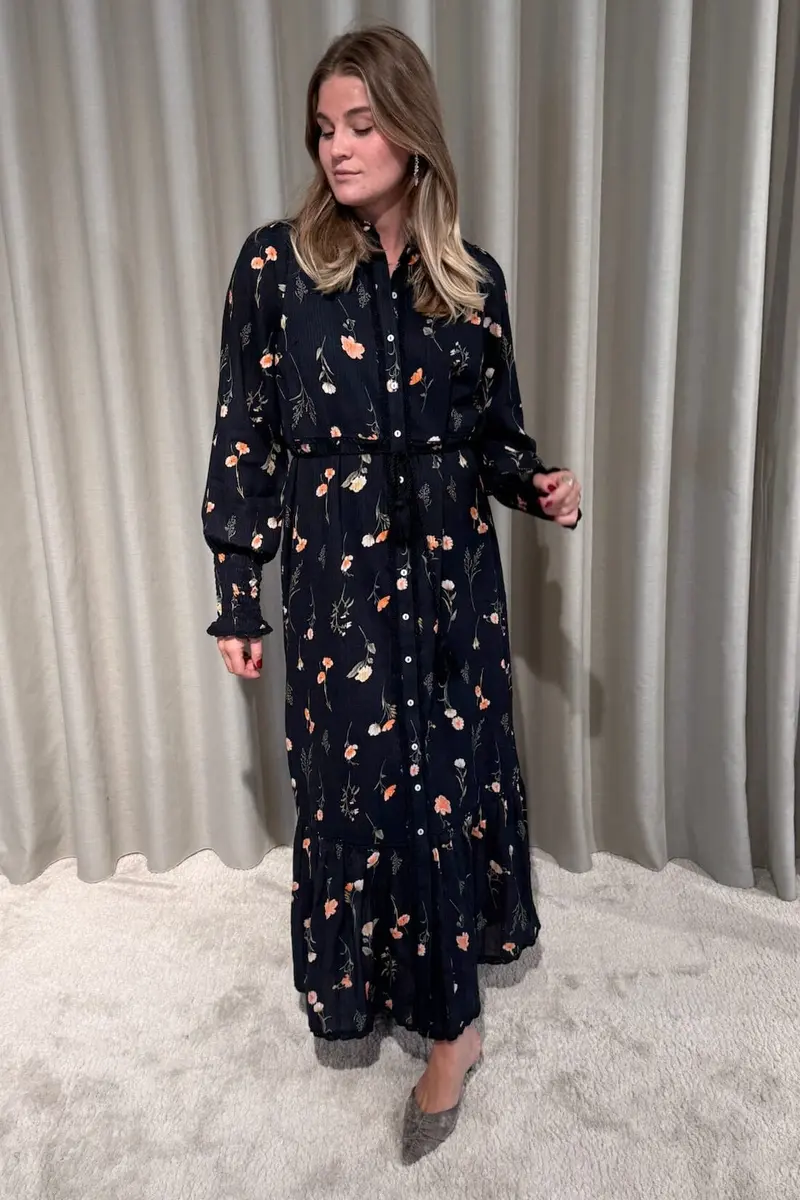 YAS - Yassomelli Ls Long Shirt Dress - 5077027 Black Flower Print