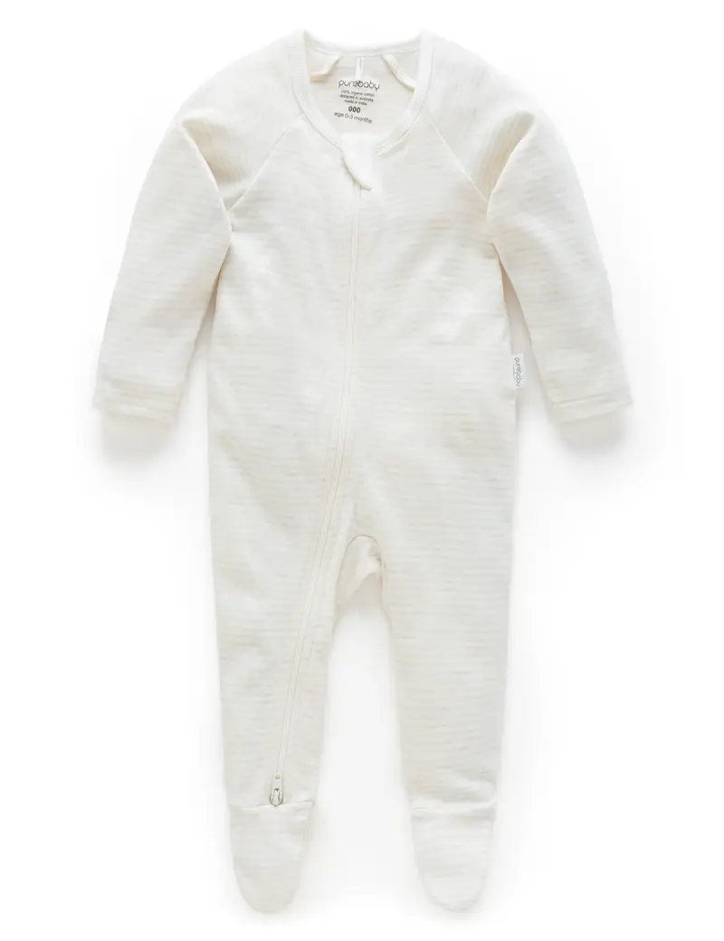 Zip Growsuit - Wheat Melange Stripe